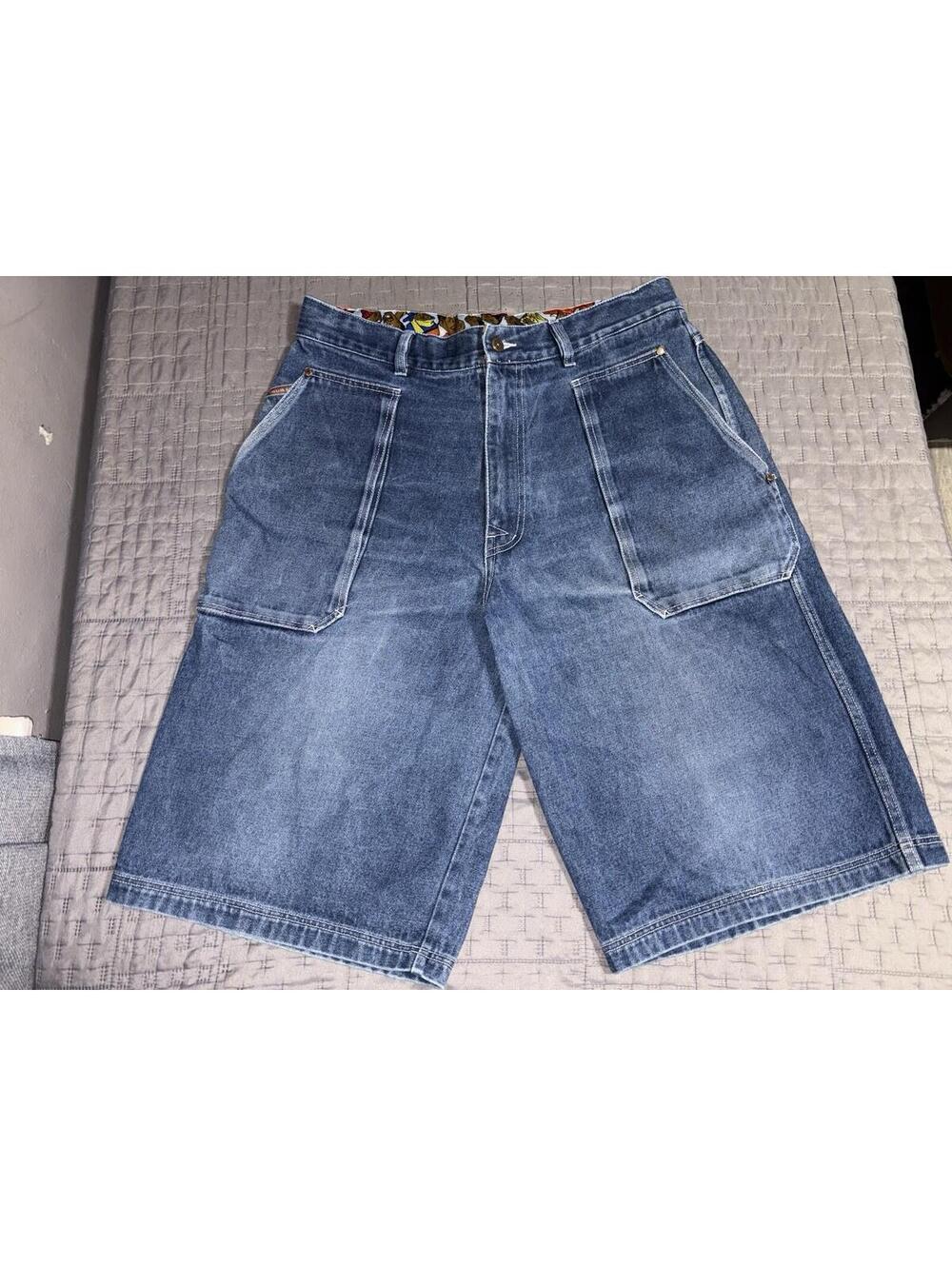 VTG Fubu Platinum Shorts Men’s 38x14 Blue Fat Albert Baggy Embroidered Denim 00s